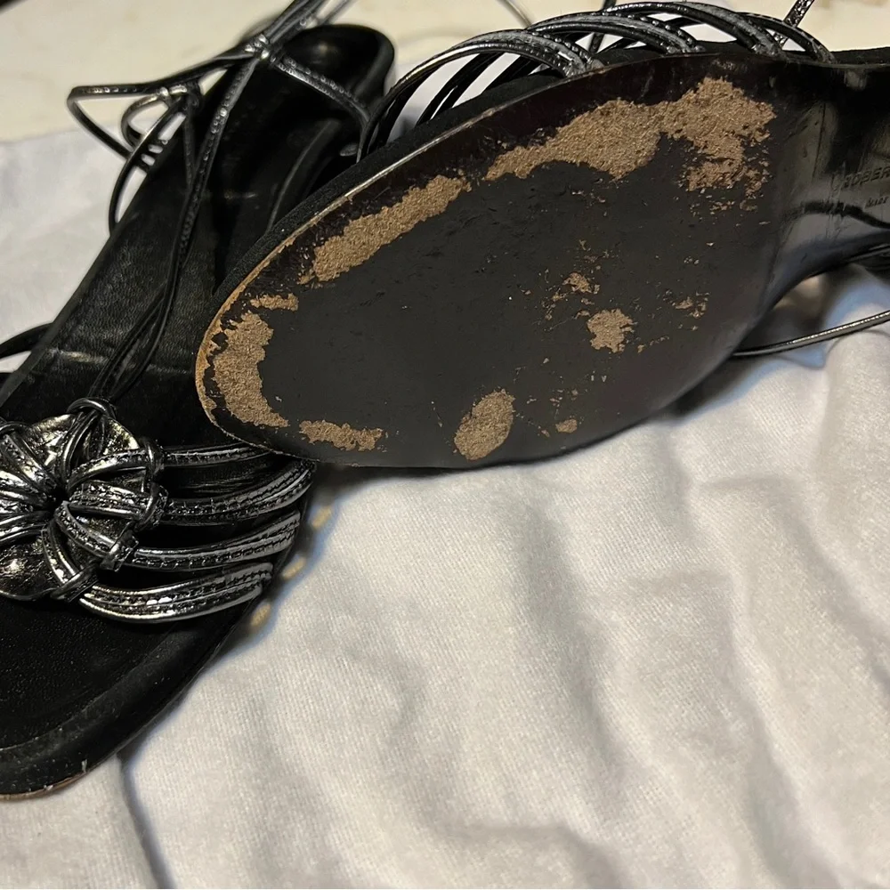 Robert Clergerie Paris Strappy Sandal 1 3/4” Heel Size 10.5B Metallic Blk/Gray - Picture 10 of 13
